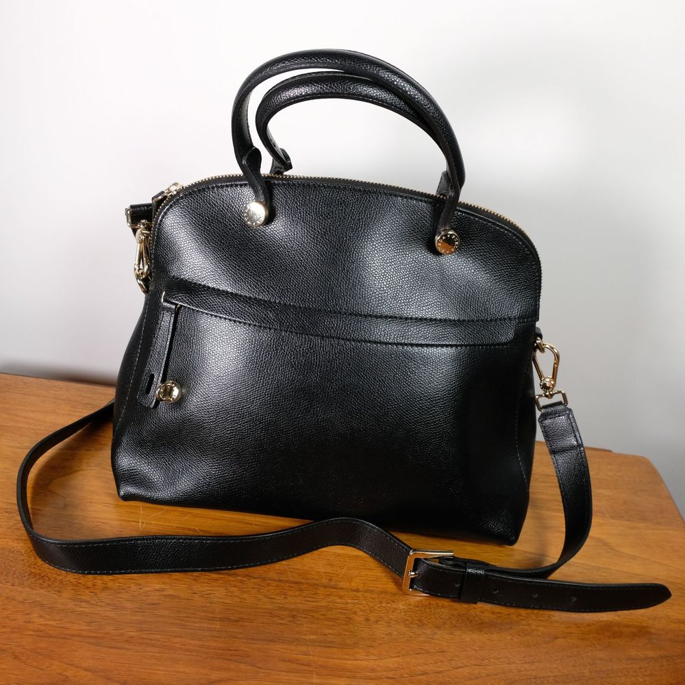 Furla Piper Dome Bag Onyx Black Leather Satchel
